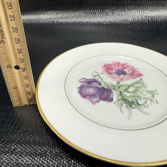 Lamberton Ivory China Round 7.5inch Plate Dish Set 4 Floral Gold Trim Plates USA - Picture 3 of 15